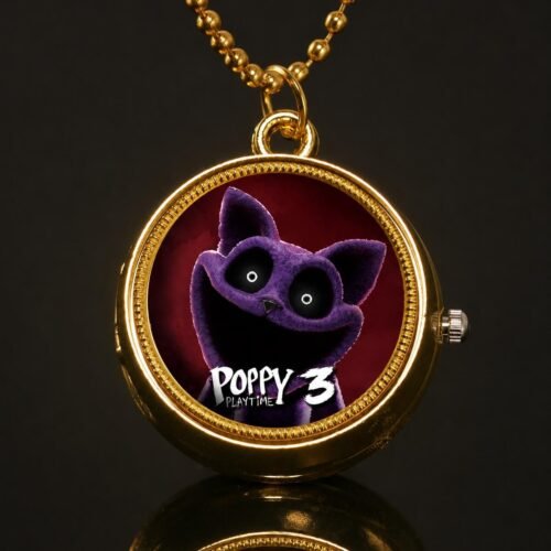 Poppy Playtime CatNap Gold Pocket Watch Necklace